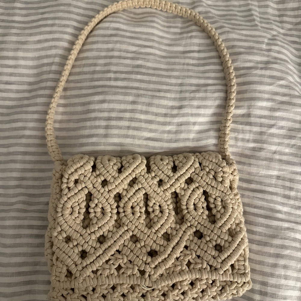 Zara Cream Macramé Shoulder Bag